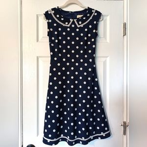Modcloth Myrtlewood Navy Polka Dot Dress (Small)